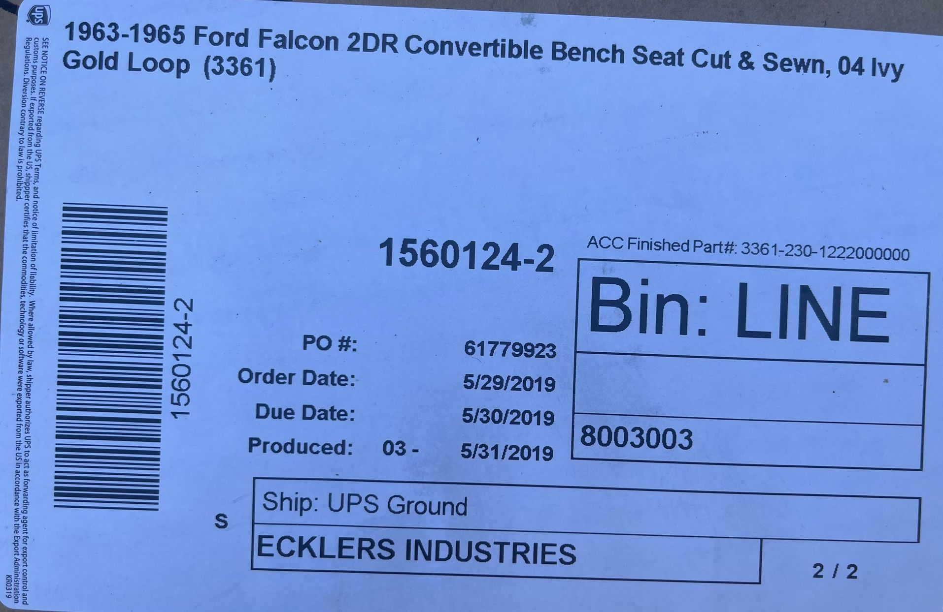 1963 THROUGH 1965 FORD FALCON CONVERTIBLE CARPET NEW IN THE BOX