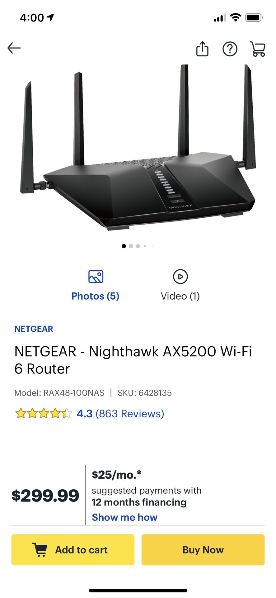 Netgear Nighthawk AX5200 Wifi Router and modem.