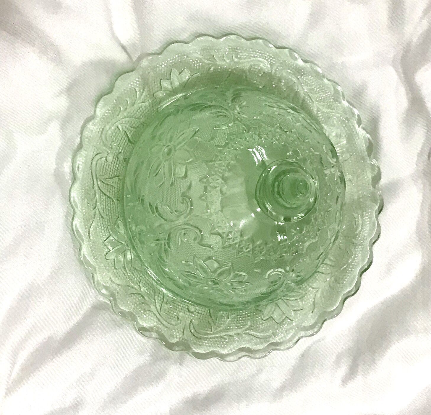 Chantilly Tiara Green glass, Butter Dish.