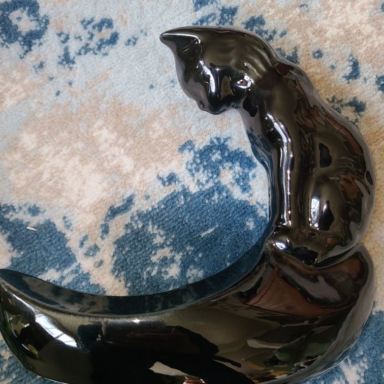 Mid-centuryCamark Pottery Black Cat Fish Bowl Stand