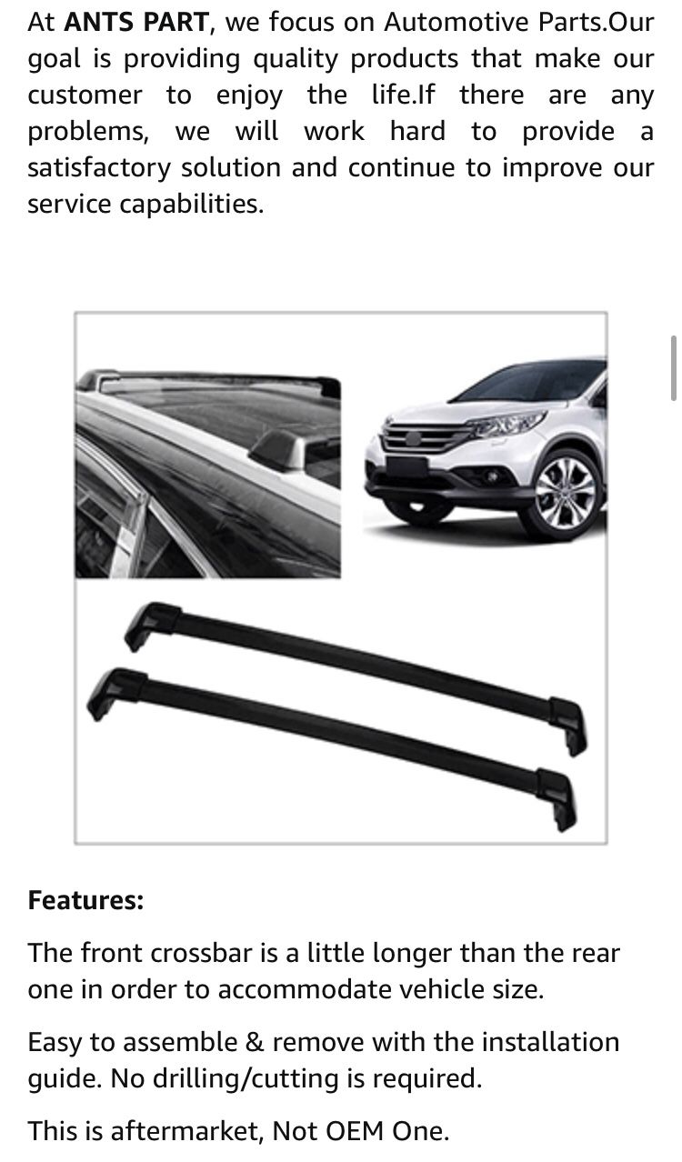 Top Rail Roof Rack Cross Bar Luggage Carrier For 2012-2016 Honda CRV