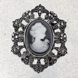 Cameo Brooch Vintage Lady Pin Brooch Bouquet Victorian Costume Cameo Jewelry. Thumbnail