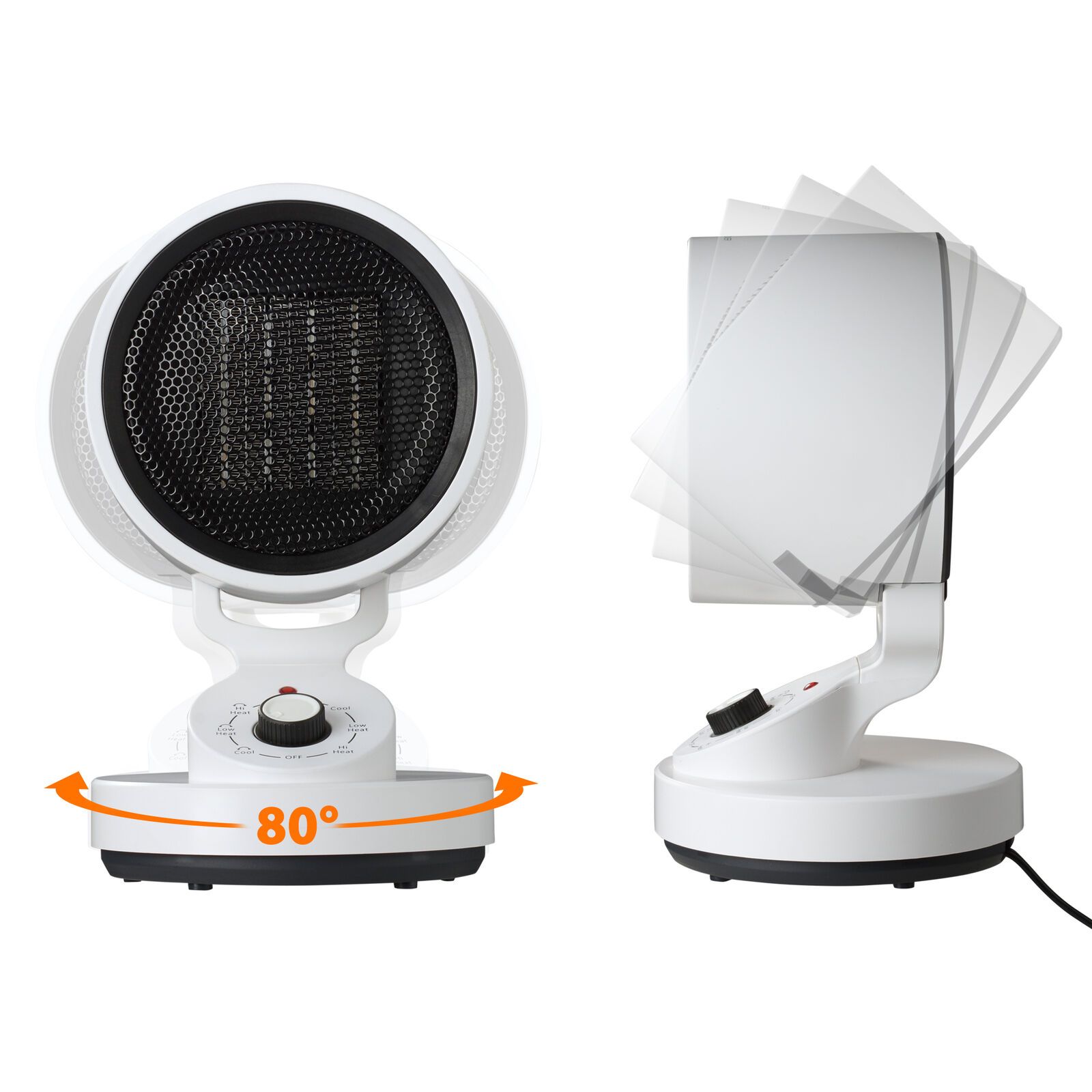 1500W Tabletop Portable Oscillating Ceramic Heater with Cooling Fan For Offices, Bedrooms, Classrooms, Basements