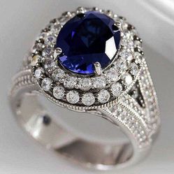 Silver Plated Royal Blue CZ Wedding/Engagement Ring for Women, K973
 
   Thumbnail