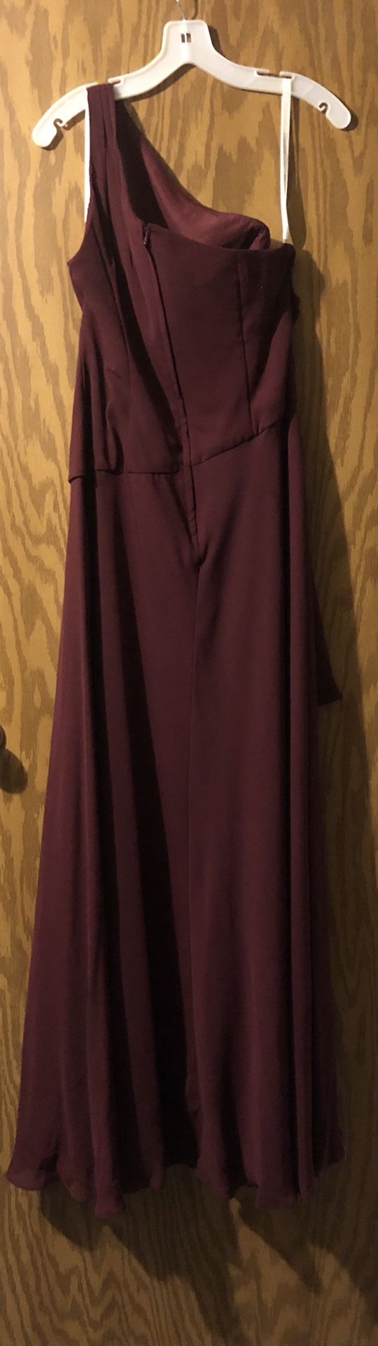One Shoulder Georgette Cascade Bridesmaid Dress. Size: 10, Color: Wine