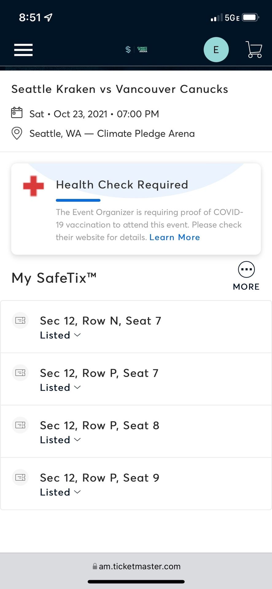 4 Tickets To the Seattle Kraken Vs Vancouver 10/23