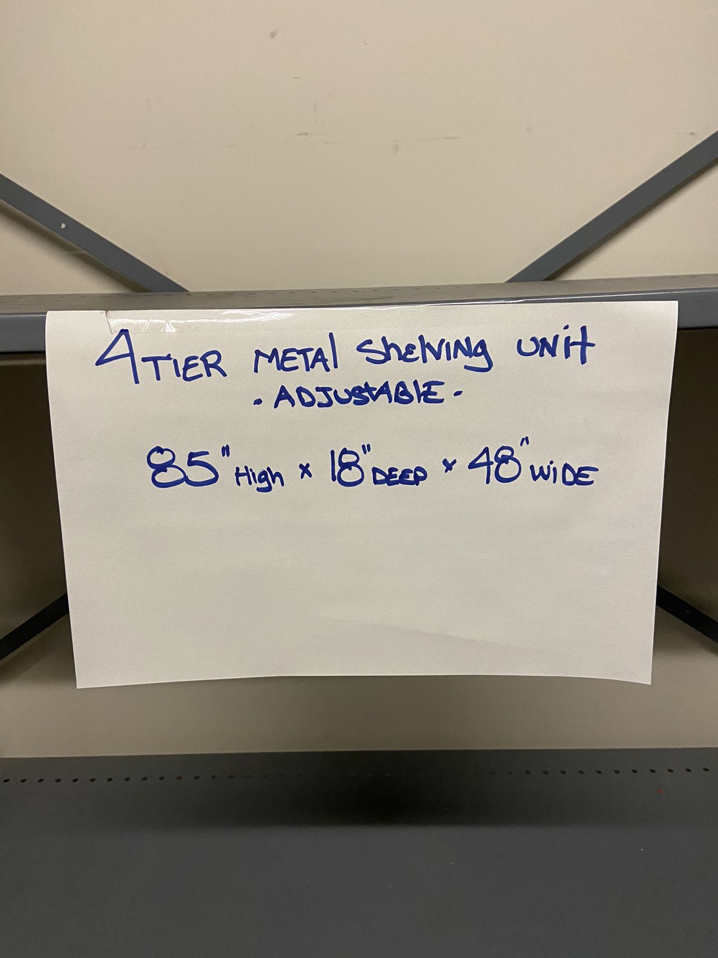 Various metal shelving units