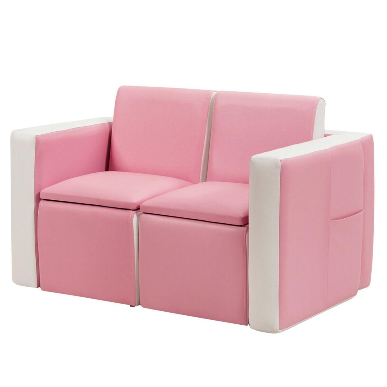Gymax Multi-functional Kids Sofa Table Chair Set 2 Seat Couch Furniture W/Storage Box
