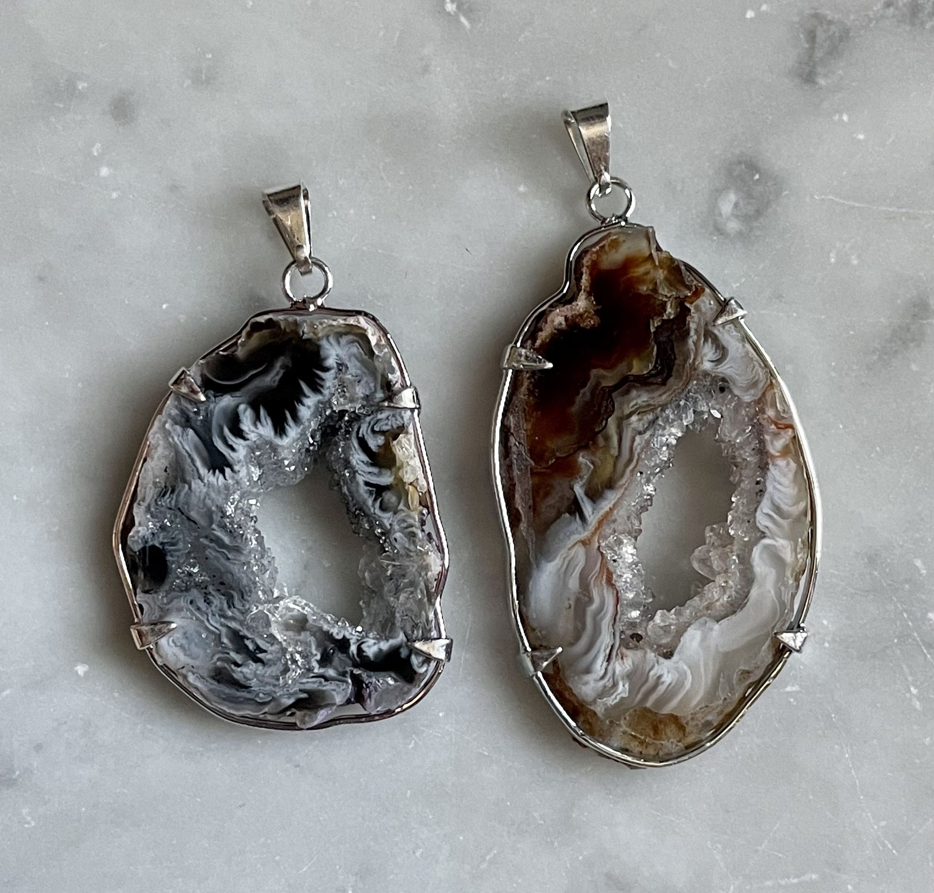 Pair Of Agate Slice Pendants