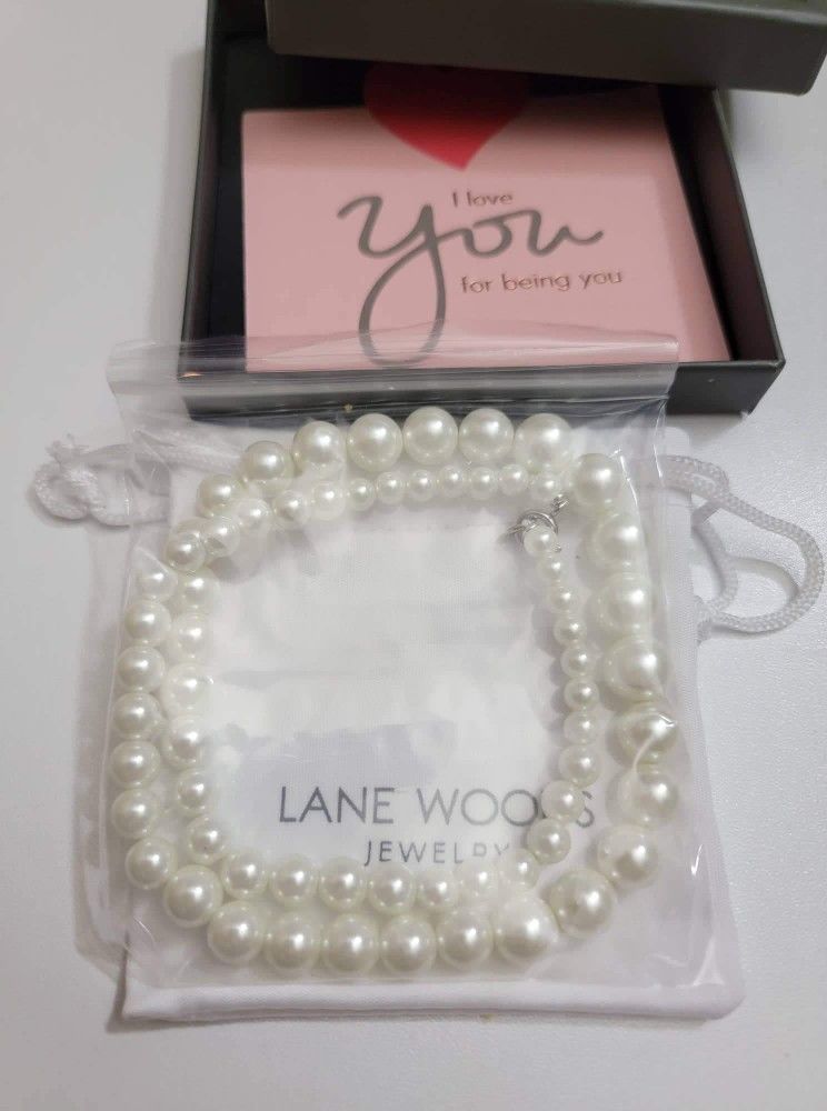 Pearl Strands Necklace: White Round Gradual Pearl Fashion Jewelry Wedding Gifts for Women Mother Brides Men BRANDNEW