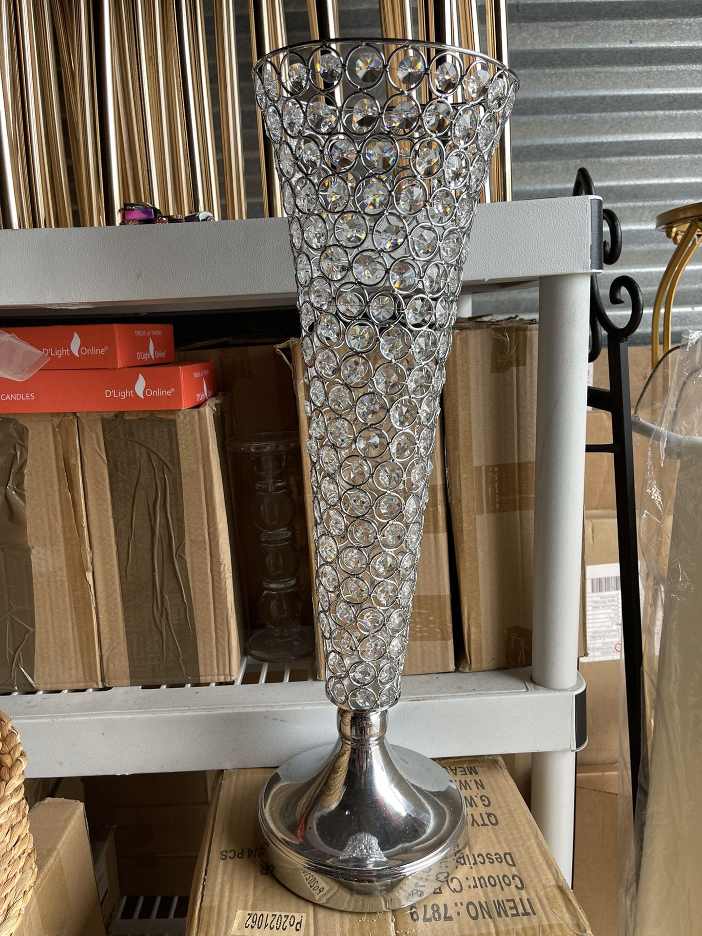 6 Silver Crystal Trumpet Vases