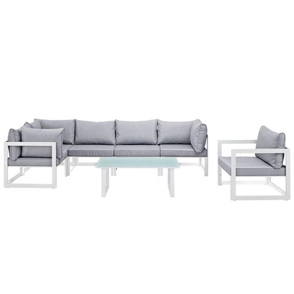 Fortuna 7 Piece Outdoor Patio Sectional Sofaset , White Gray