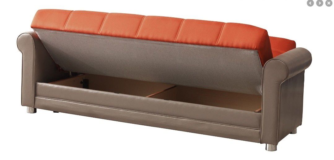 Orange Sofa And Bed With Storage