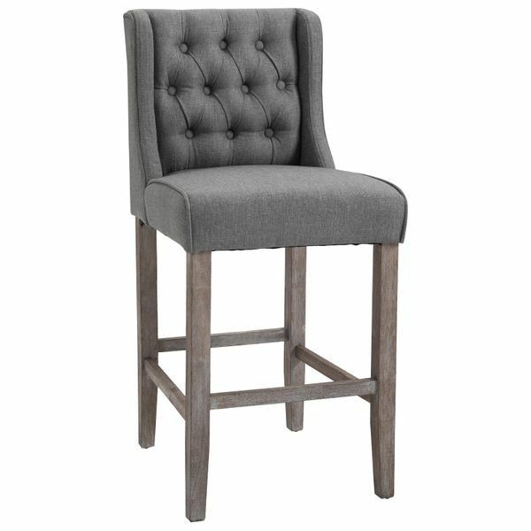 Tufted Wingback Counter Height Bar Stool Dining Chair Set of 2 - Grey