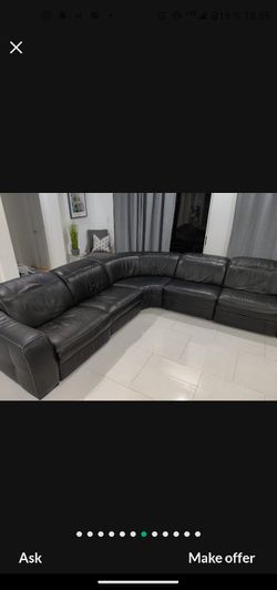 SOFA GENUINE LEATHER 100% REAL LEATHER RECLINER ELECTRIC BLACK.. DELIVERY SERVICE AVAILABLE 🚚 Thumbnail