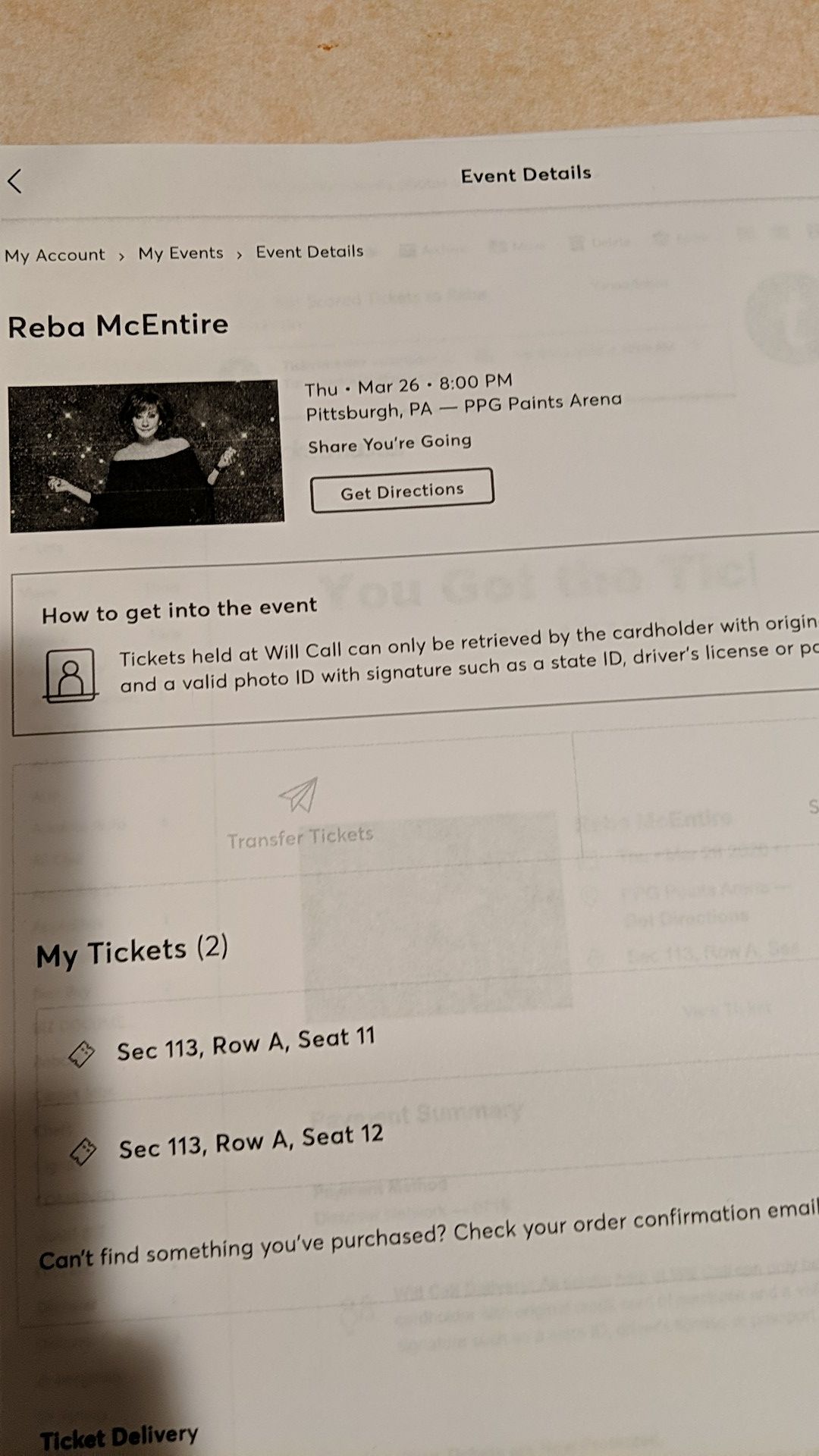 Reba concert tickets March 26,2020