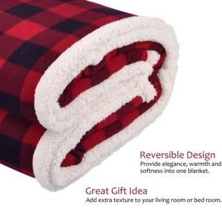 Red Buffalo Plaid Sherpa Throw TV Blanket W/Carry Bag, 50"x60", Super Soft Warm Comfy Plush Fleece
