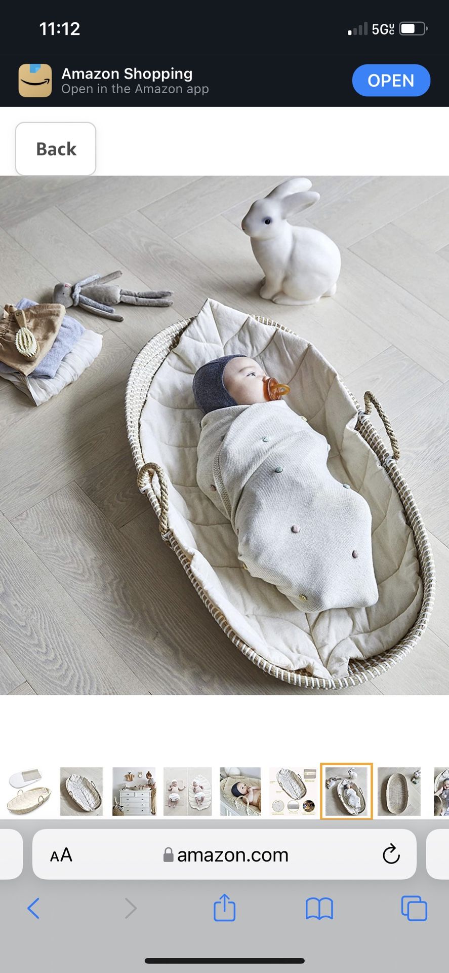 Bebe Bask - - Handmade Baby Changing Basket - - 100% Natural Organic Seagrass & Cotton Moses Basket - - Waterproof Bamboo Pad, & Thick, Soft Luxury Le