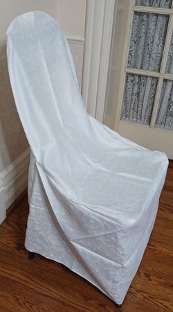 Chair Covers, White Patterned Satin , $3.50 Each, Six Total Thumbnail
