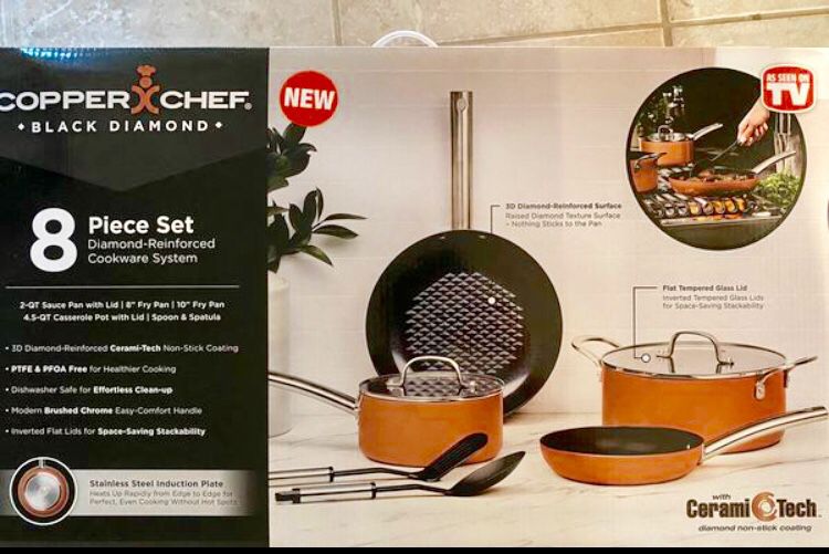 Copper Chef Cookware 8-Pc. Cookware This Aluminum and Steel with Ceramic Non-Stick Coating Cookware Set, Includes Lids, Frying and Roasting Pans A
