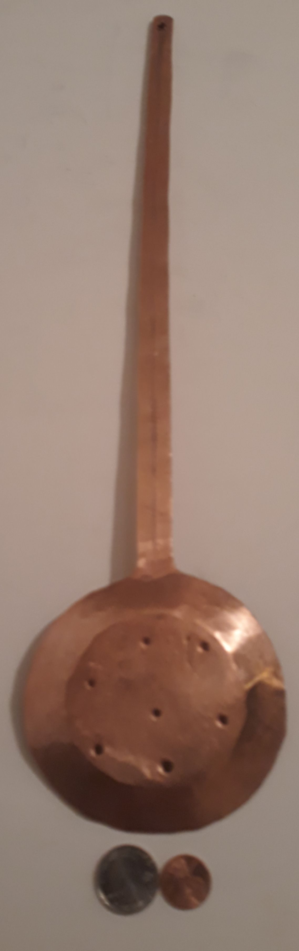 Vintage Metal Copper Strainer, Heavy Duty, Quality Copper Strainer Utensil, 16 1/2" Long, Kitchen Decor, Hanging Display, Shelf Display