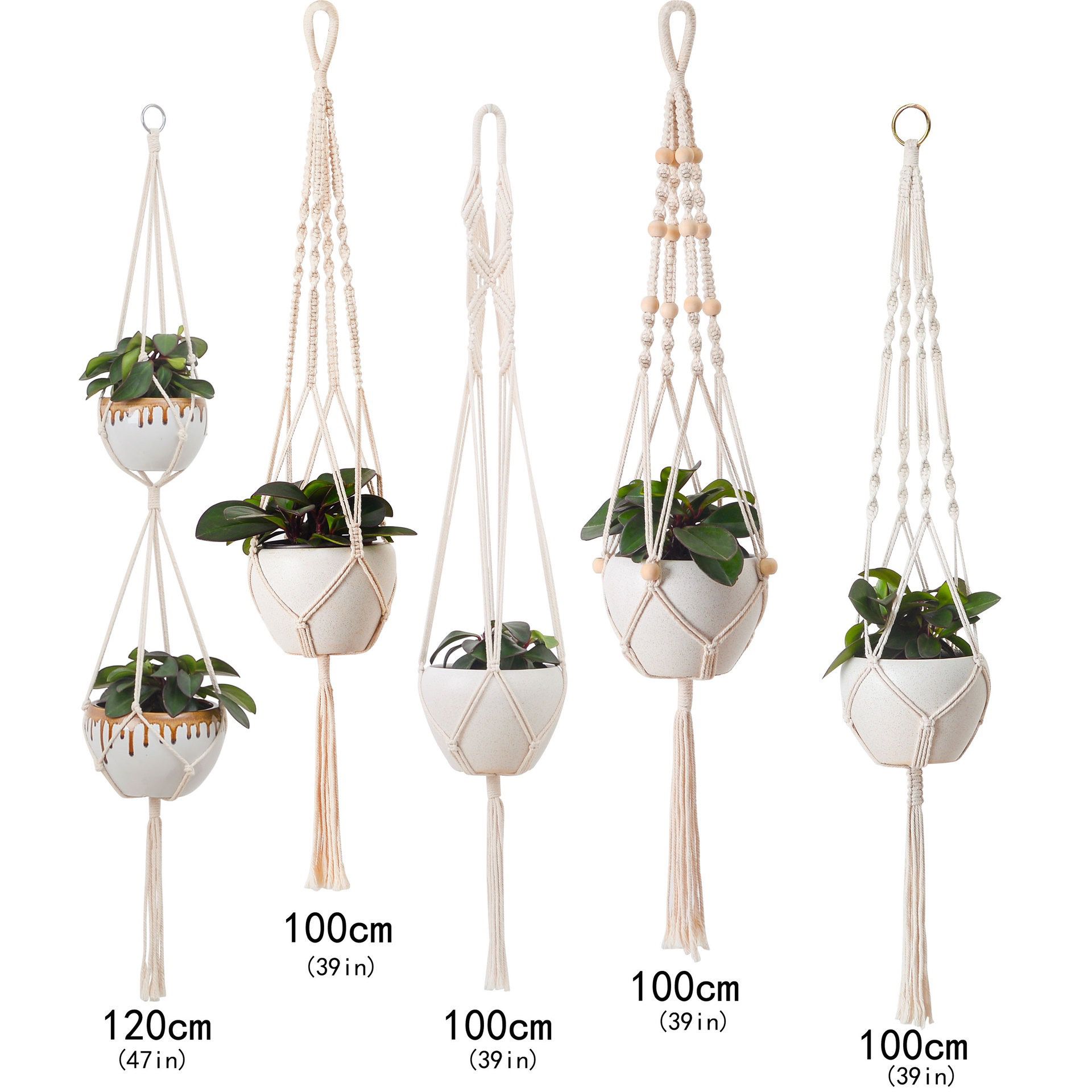 5 Set Macrame Plant Hanger Garden Flower Pot Holder Hanging Planter Basket Indoor Decor