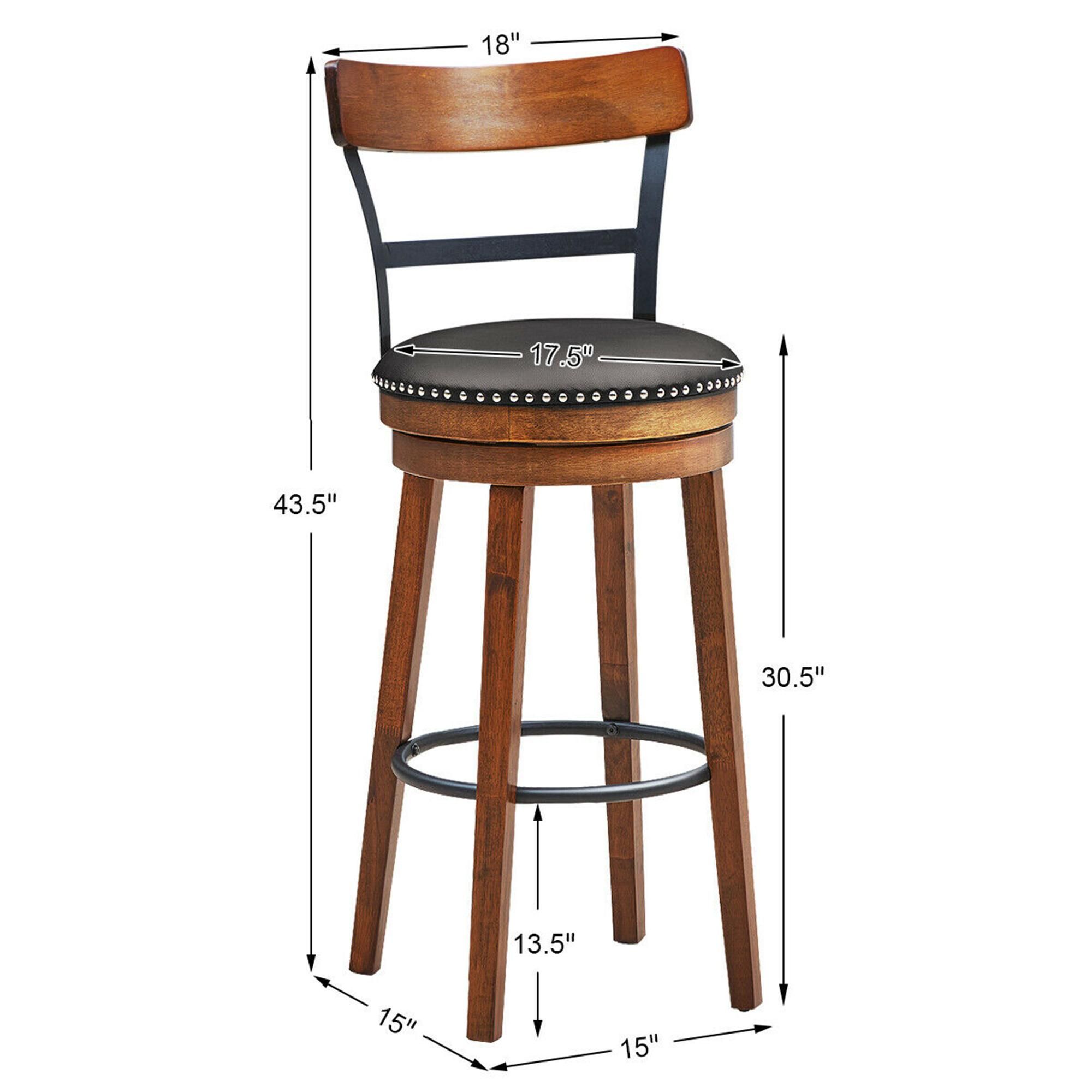 Costway Set of 2 BarStool 30.5'' Swivel Pub Height Dining Chair with Rubber Wood Legs