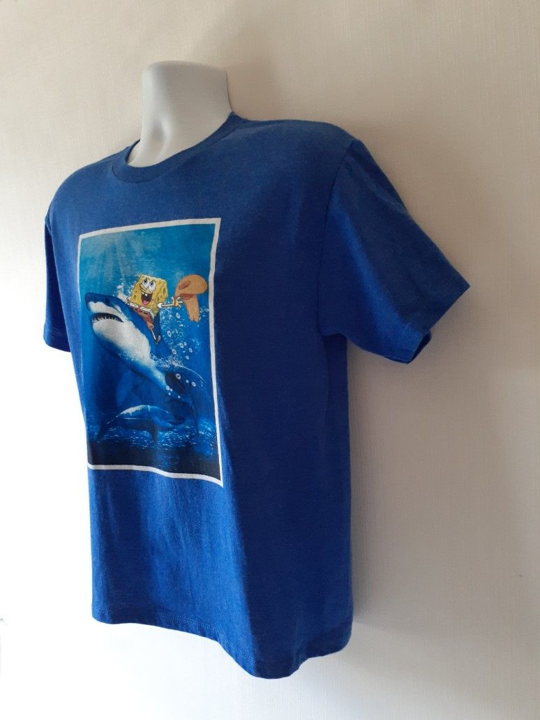 SpongeBob SquarePants shark cowboy boys blue short sleeve t-shirt size L (10-12)