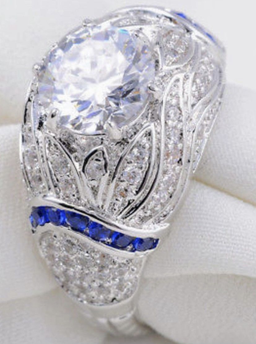 14 WHITE GOLD FILLED ENGAGEMENT WEDDING RING SIZE 6 new in BOX