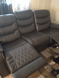 Faux Grey Leather Couch Thumbnail