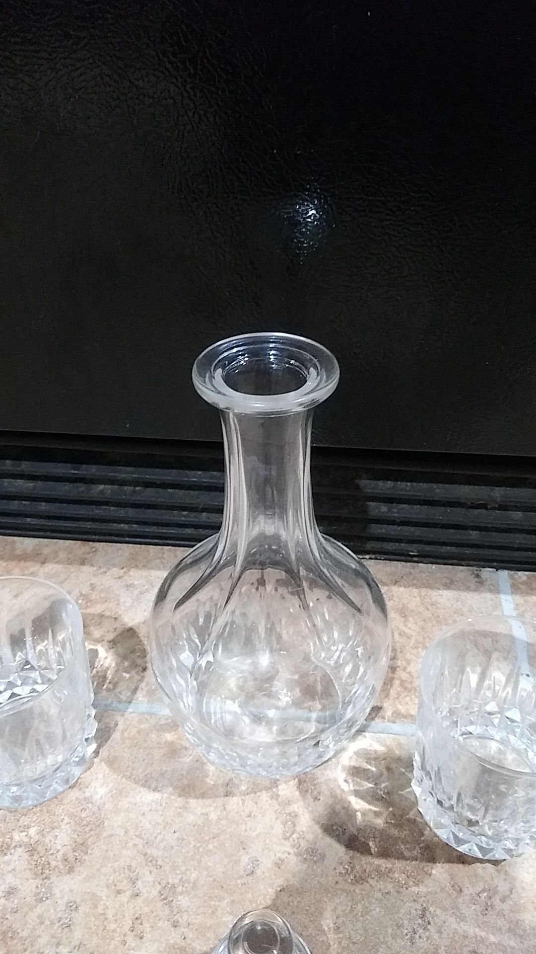 Crystal /glass carafe and 2 matching glasses