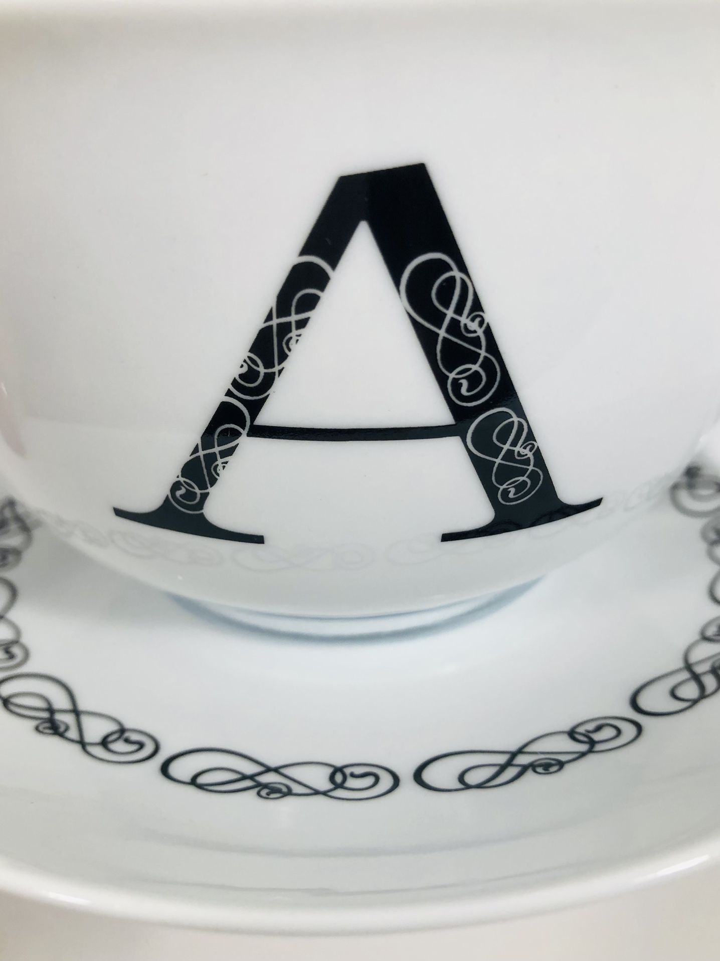 Grace And Teaware Letter “A” Cup and Saucer Set White