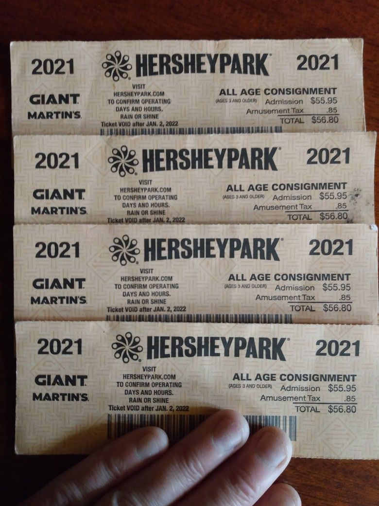 4 Tickets For Amusement Park "Hershey Park" In Hershey PA