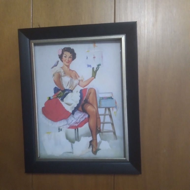 Classy Collectible Pin Up Girl Picture In Frame