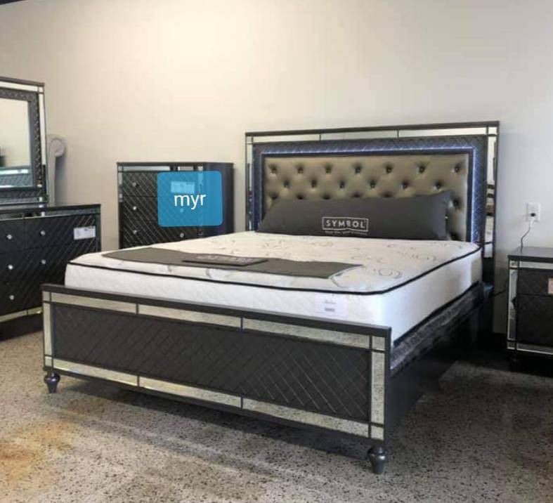 Refino Gray Led Panel King Size Bed, King Size Bed Frame Dallas Tx