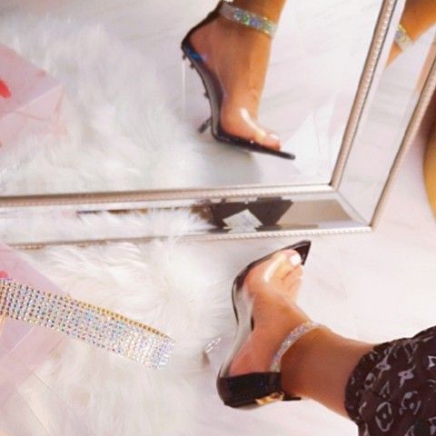 Rihanna Clear wedge Chunky Heel Black