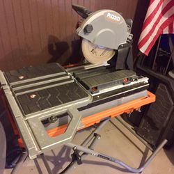 Like New 10” Rigid Commercial Grade Wet Tile Saw, Stand & A Bunch Of Masonry/Tile Tools - Excellent Condition! Thumbnail