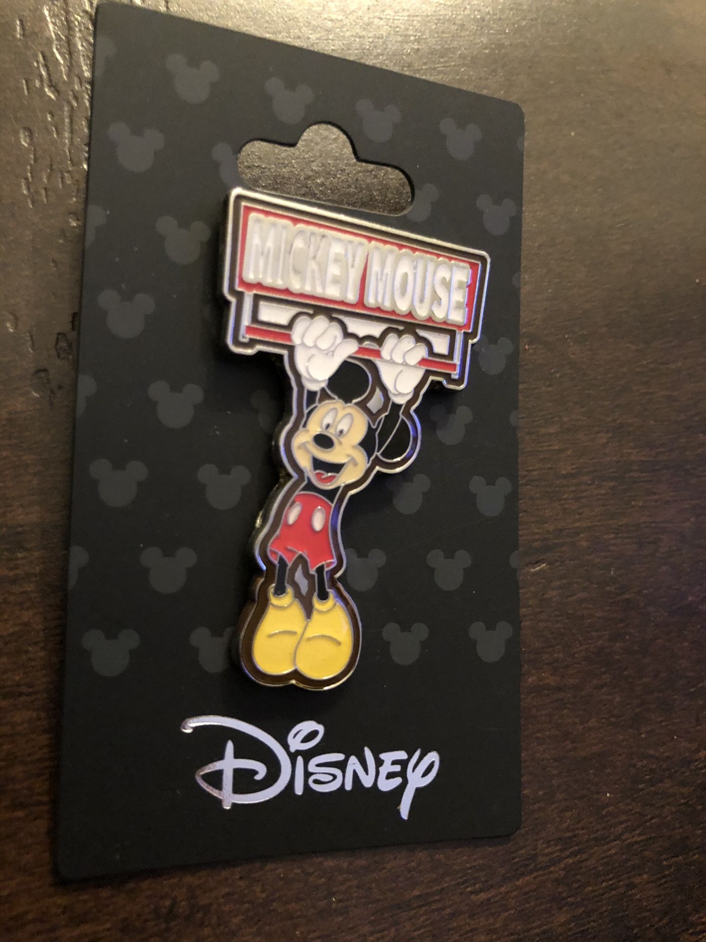 Disney, Mickey Mouse Hanging from Name Swinging Monogram International Disney Pin