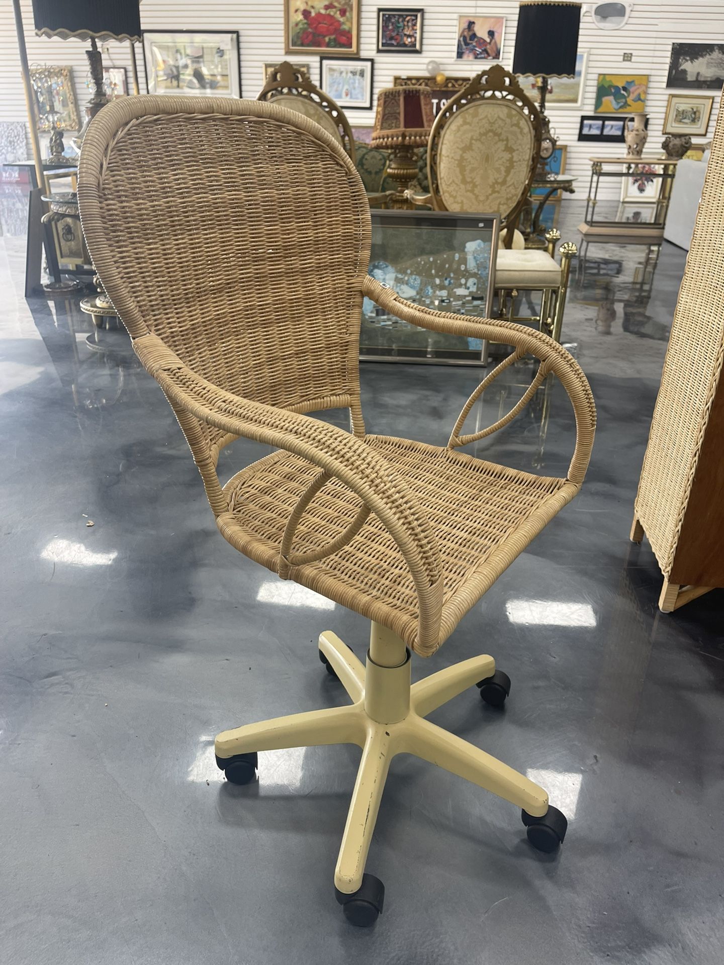 Wicker Desk With Storage + Office Chair (set)