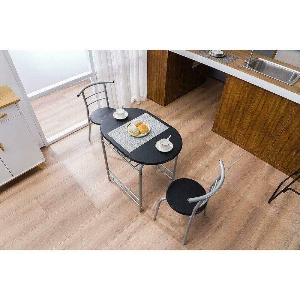3 Color Dining Set Table and 2 Chairs Breakfast Bistro Pub, Black