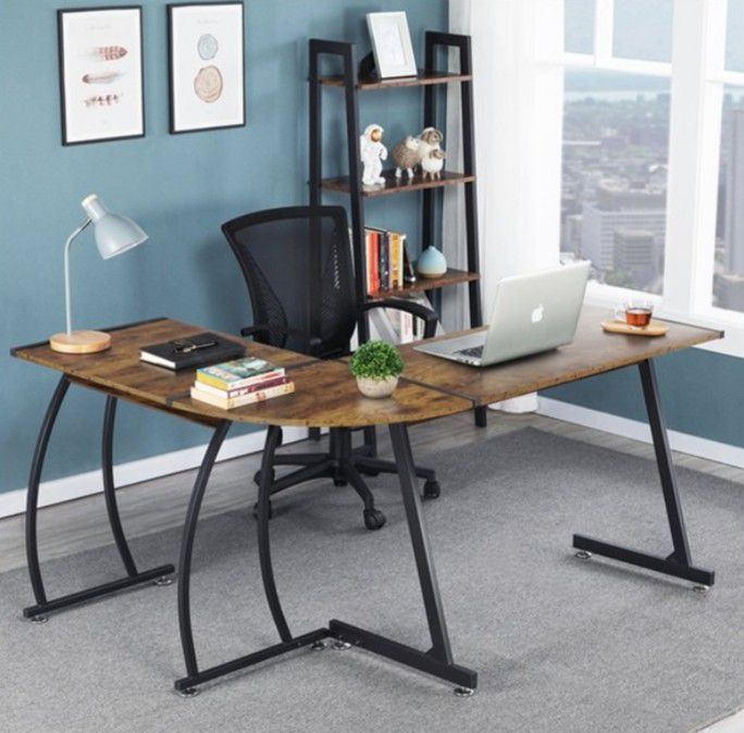 Wood Table Top Finish L-shaped corner Table for Home Office Desk