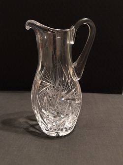 Vintage 8 Point Star Crystal Cut Glass Pitcher 8 1/8”Tall in Excellent Condition Thumbnail
