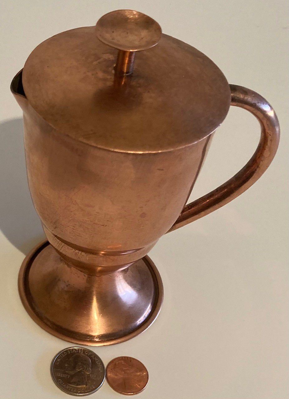Vintage Metal Copper Serving Pitcher, 5 1/2" Tall, Kitchen Decor, Table Display, Shelf Display, This Can Be Shined Up Even More