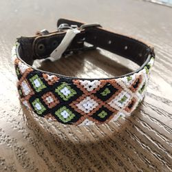 AMOR Handmade Leather & Woven Dog Collar, Brown Thumbnail