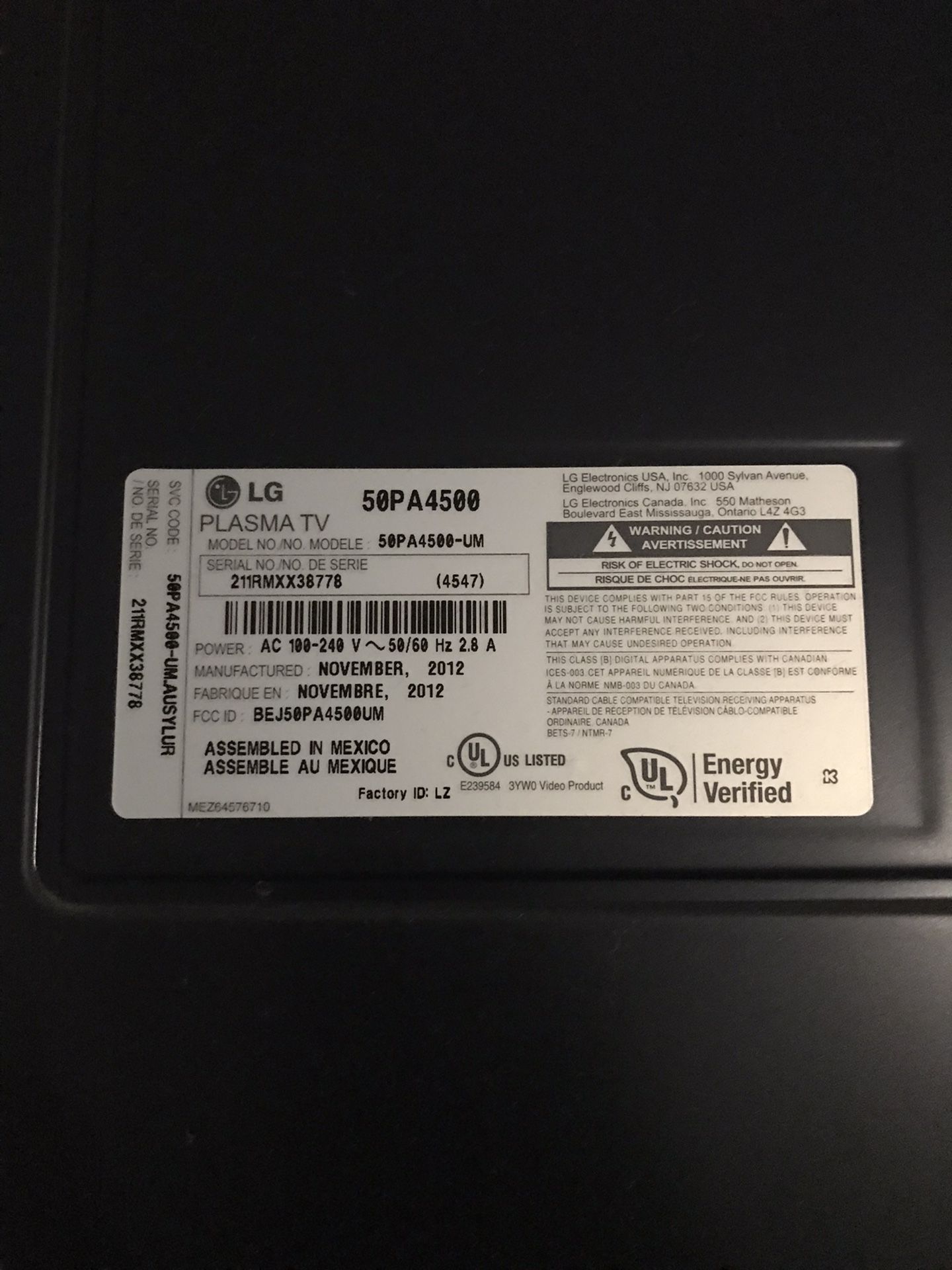 55” LG Plasma TV