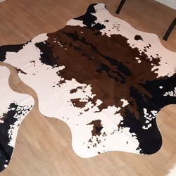 NativeSkins Faux Cowhide Rug (4.6ft x 5.2ft) - Cow Print Area Rug for a Western Boho Decor - Synthetic, Cruelty-Free Animal Hide Carpet with No-Slip B Thumbnail