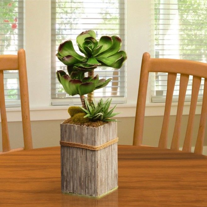 Artificial 11" Garden Accents Succulent Plant Bamboo Style Pot