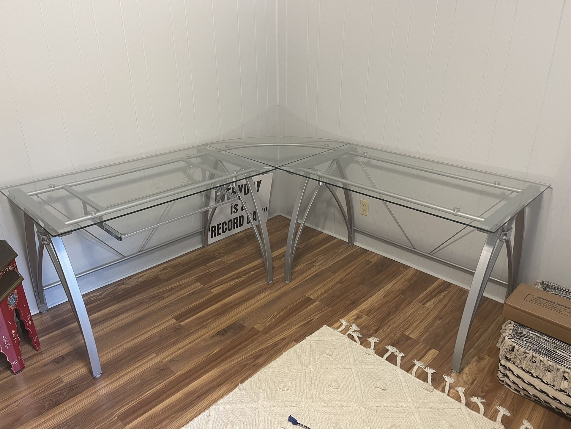 Realspace® Vista Glass 76"W LShape Corner Desk, Silver Buy Online
