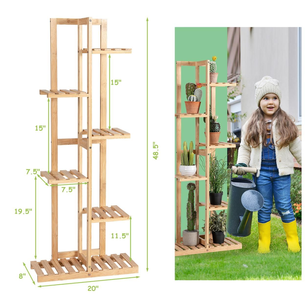 Costway 6 Tier 7 Potted Plant Stand Rack Bamboo Display Shelf for Patio Yard
