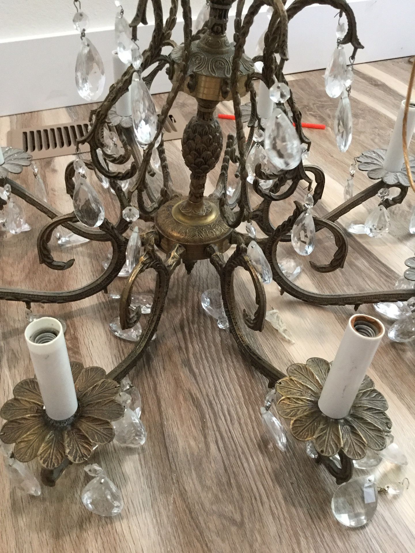 Vintage brass and crystal chandelier